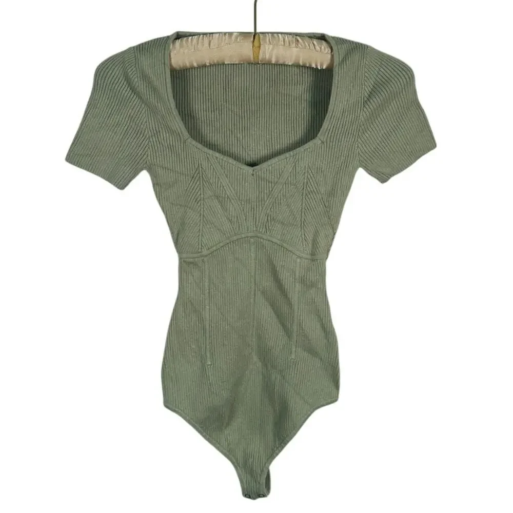 Abercrombie & Fitch Sweetheart Corset Bodysuit Size XS Sage Green Romantic Sexy